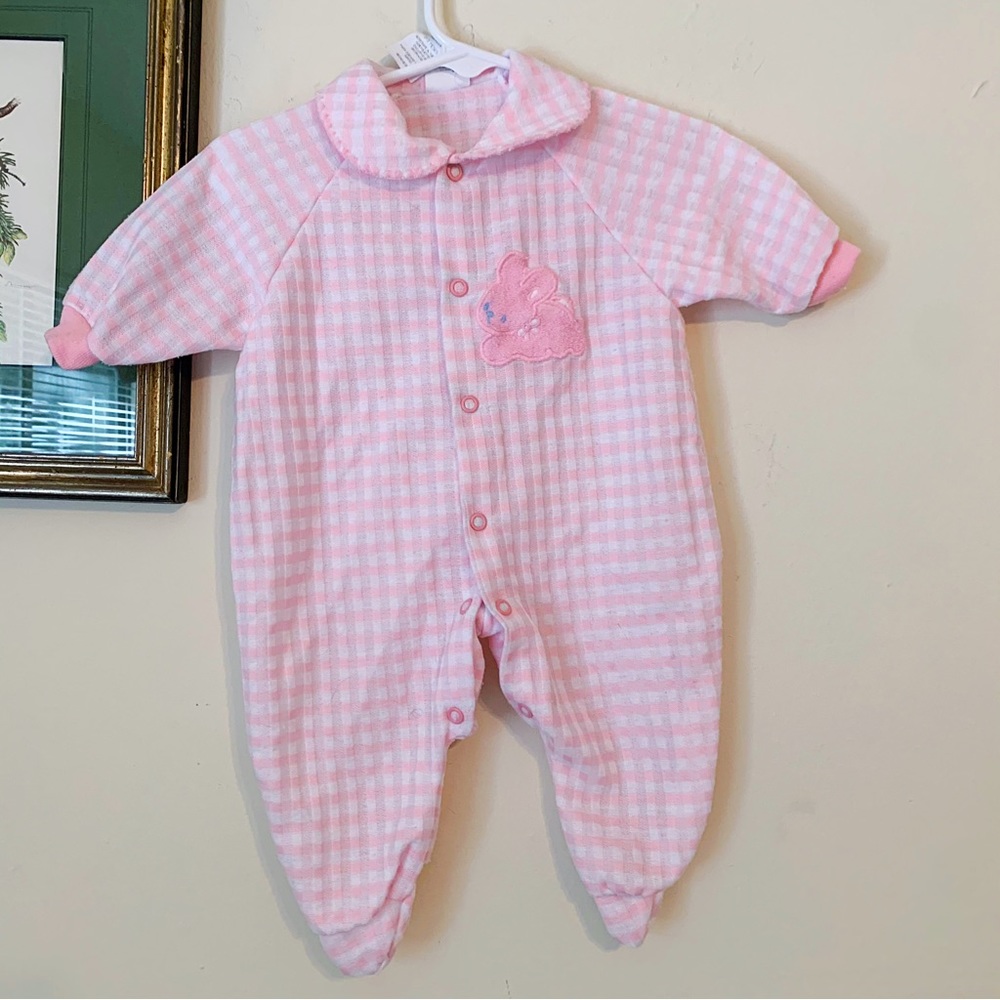 Vintage 90s Pink Gingham Bunny Onesie Size 0-3 Months